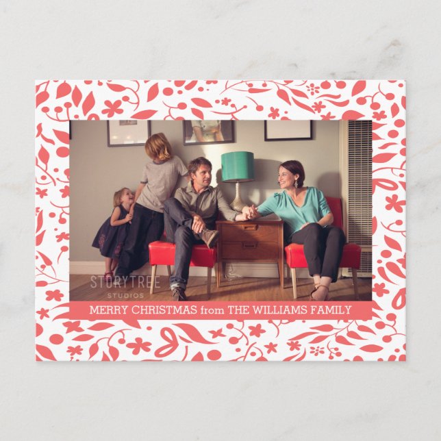 Red Elegante Foliage Holiday Foto Feiertagspostkarte (Vorderseite)