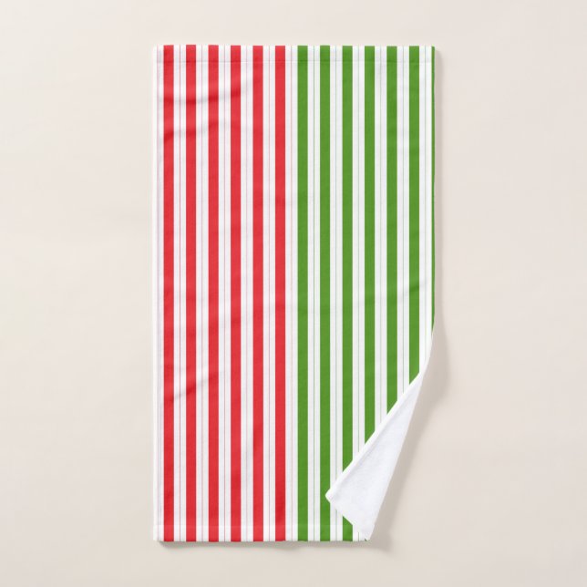 Red & Elf Green Candy Striping Streifen Badhandtuch Set (Handtuch)