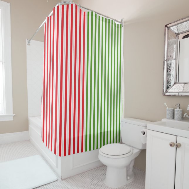 Red & Elf Green Candy Striping Streifen Duschvorhang (Beispiel)