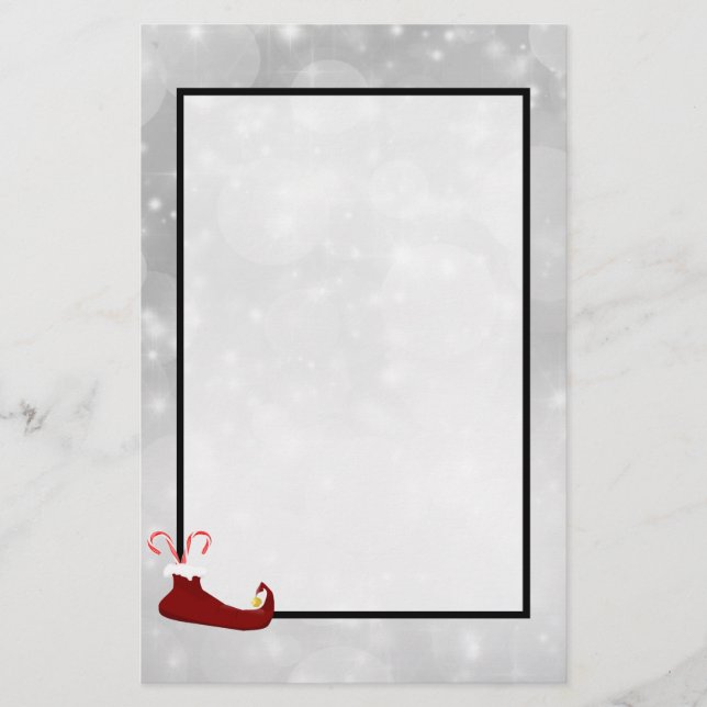 Red Elf Shoe auf Silver Bokeh Hintergrund Briefpapier (Vorderseite)