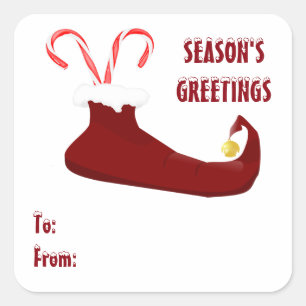 Red Elf Slipper mit Candy Canes Square Stickers
