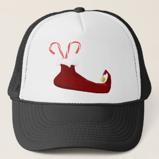 Red Elf Slipper mit Candy Canes Truckerkappe