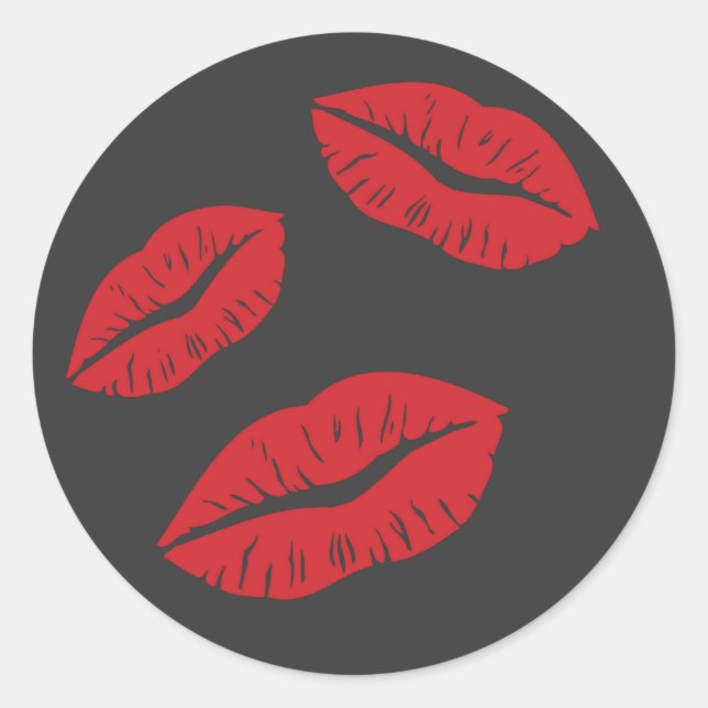 RED EMO GRAY LIPS KISSES LIPSTICK DREI LIEBE FLIRT RUNDER AUFKLEBER (Vorderseite)