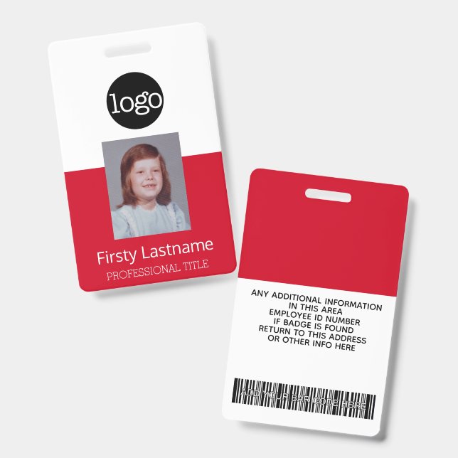 Red Employee - Foto, Bar, Logo, Name-ID Ausweis (Vorder- & Rückseite)