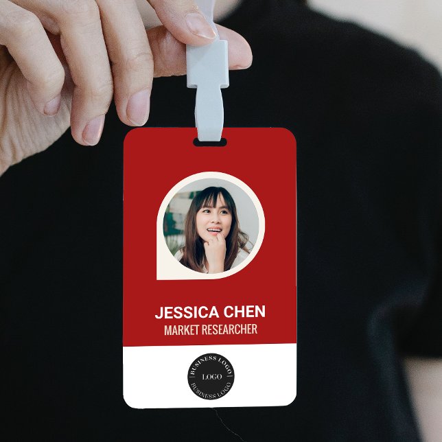 Red Employee Foto ID Card, Bar Code, Logo, Name Ausweis (Von Creator hochgeladen)
