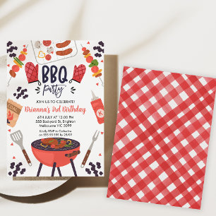 Red En vichy Bbq Invitation de fête d'anniversaire