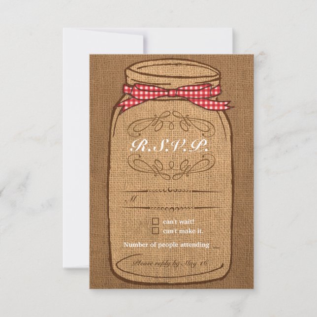 Red En vichy & Burlap Mason Jar RSVP (Devant)
