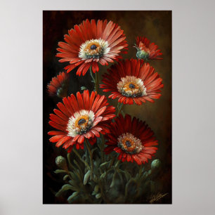 Red English Daisy Blume Art Print Poster