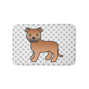 Red English Staffie Niedlich Cartoon Dog & Paws Badematte