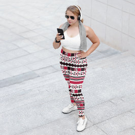 Red Ethnic Aztec Capri Leggings