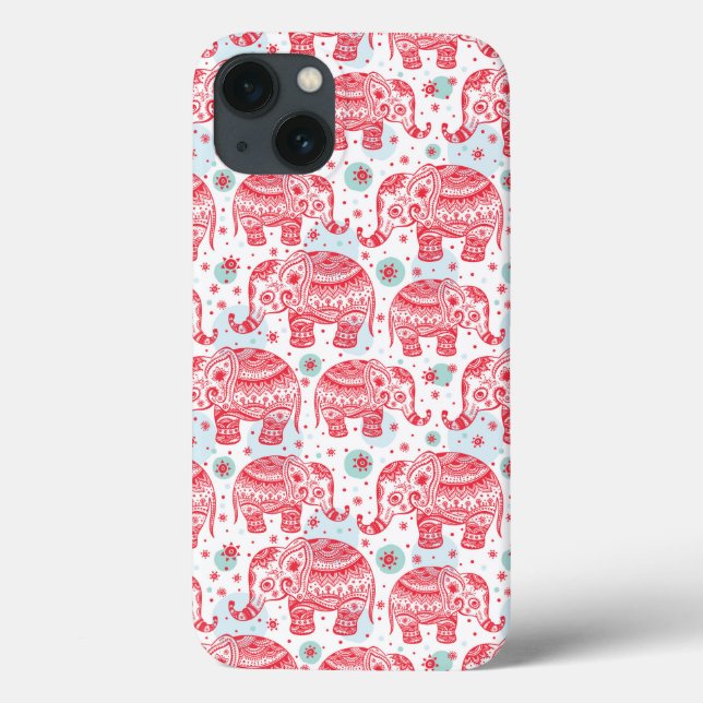 Red Ethnic Elephant Pattern Case-Mate iPhone Hülle (Rückseite)