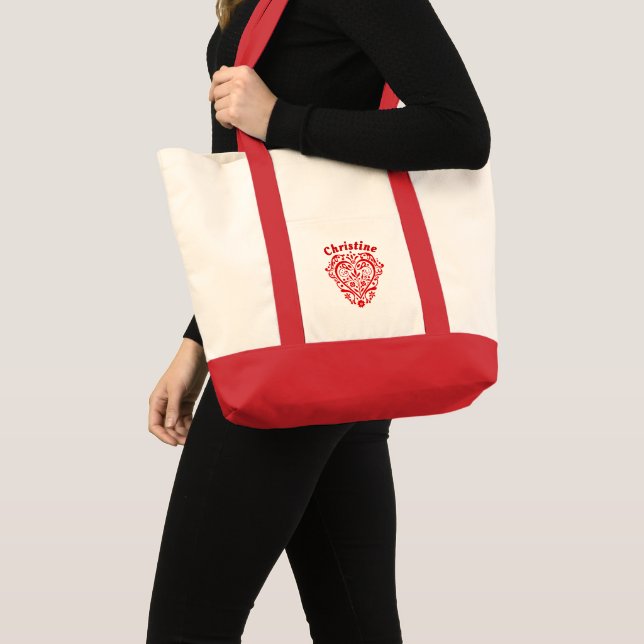 Red Extravagant Heart Personalisiert Tragetasche (Vorderseite (Produkt))