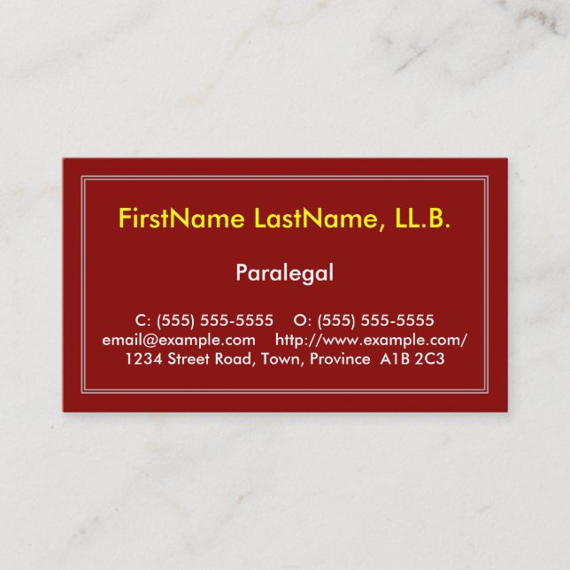 Red & Eyecatching Paralegal Business Card Visitenkarte (Vorderseite)