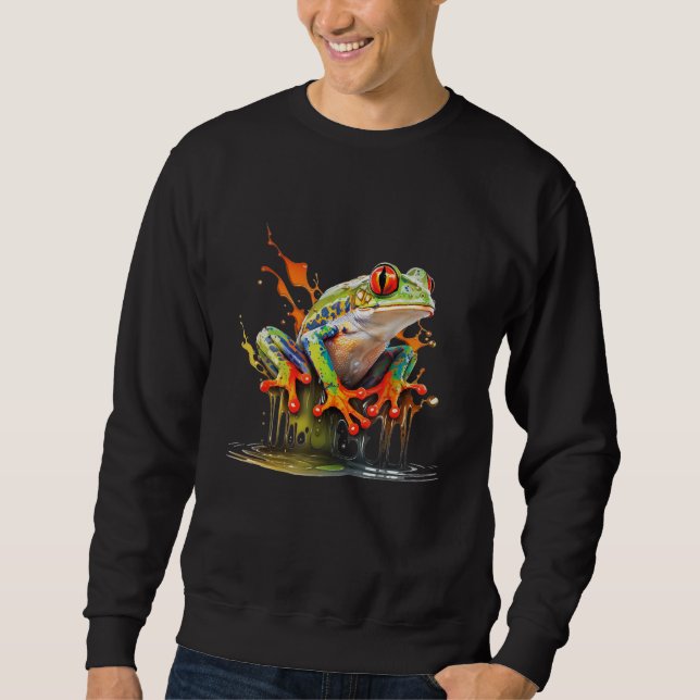 Red Eyed Tree Frog Leaping Water Rainforest Amphib Sweatshirt (Vorderseite)