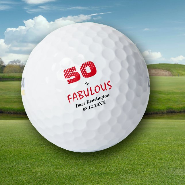 Red Fabulous 50 Geburtstag Personalisiert Golfball (Von Creator hochgeladen)