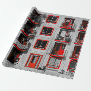 Red Facade Zuidoost Balcony Gebäude Fotografie Geschenkpapier