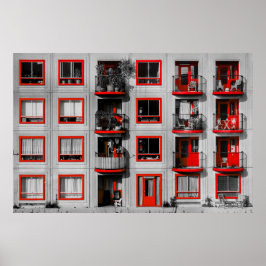 Red Facade Zuidoost Balcony Gebäude Fotografie Poster