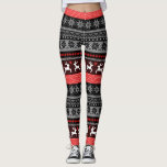 Red Fair Isle Pattern Leggings<br><div class="desc">Rot/Burgund/Schwarz/Grau/Weiß Messe Isle Pattern; Schneeflocken - Herzen - Weihnachtsbaumen - Rentier</div>