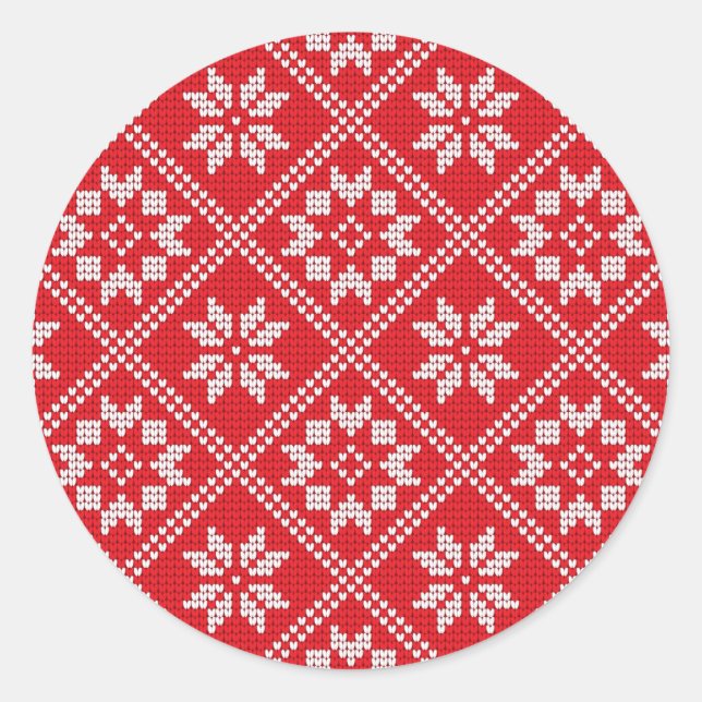 Red Fair Isle Sweater Strick Pattern Weihnachten Runder Aufkleber (Vorderseite)