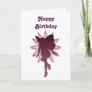 Red Fairy and Pink Flower Silhouette Karte