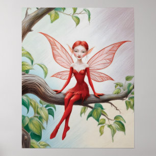 Red Fairy auf einer Limb-farbigen Bleistift-Skizze Poster