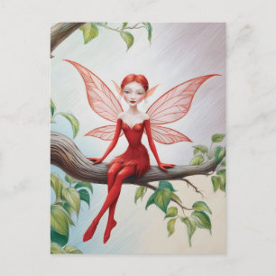 Red Fairy auf einer Limb-farbigen Bleistift-Skizze Postkarte