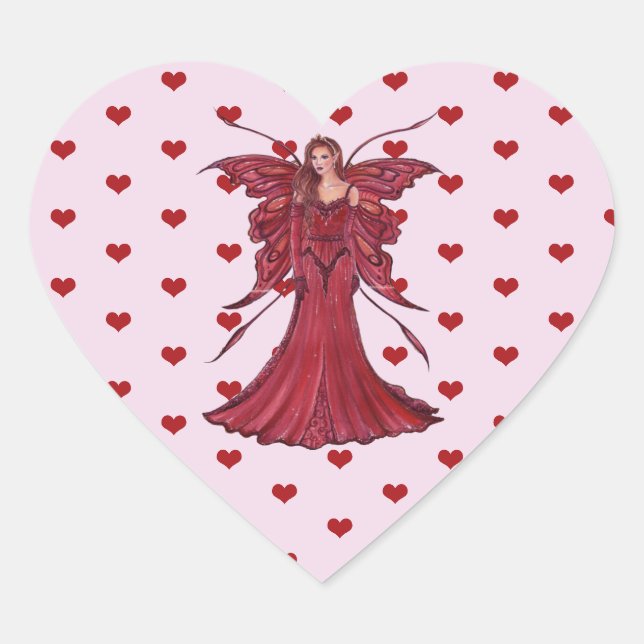 Red fairy valentine art by Renee Heart Stickers (Vorderseite)