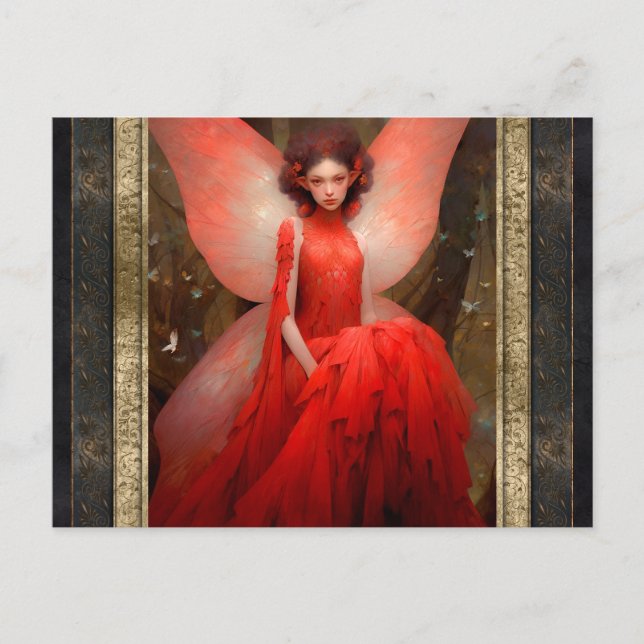 Red Fairy Woman Fantasy Art Postkarte (Vorderseite)