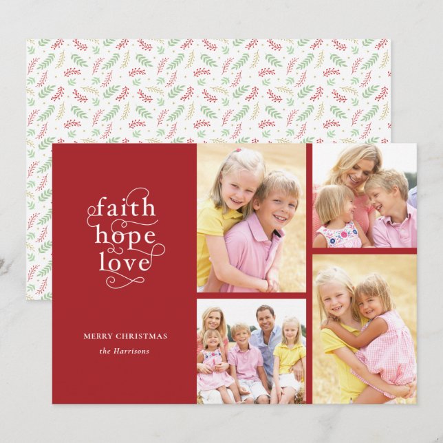 Red Faith Hope Liebe Typografie 4-Foto Weihnachten (Vorne/Hinten)