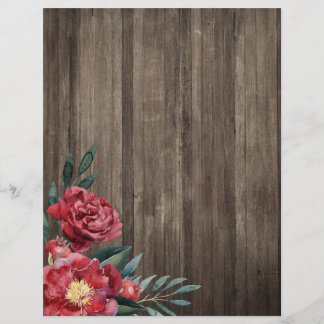 Red Fall Floral & Bard Wood Scrapbook Paper