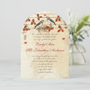 Red Fall Leaf Vintag Lovebird Wedding Einladung
