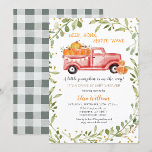 Red Fall Pumpkin Truck Drive by Baby Dusche Einladung