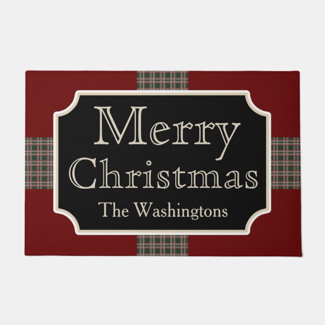 Red Family Christmas Willkommen Doormat Rug Fußmatte (Vorderseite)
