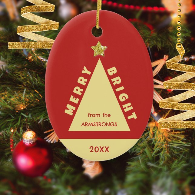 Red Family Photo Minimalist Keepsake Keramik Ornament (Red Family Photo Merry & Bright Keepsake Ceramic Ornament ©Susanne Sachers - Sunny Mind 🌞)