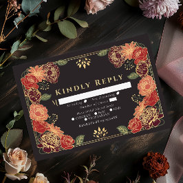 Red Fantasy Enchanted Flower Garden Wedding RSVP Karte