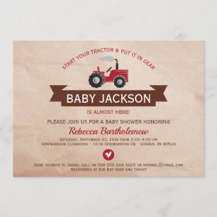 Red Farm Tractor Baby Shower Invitations