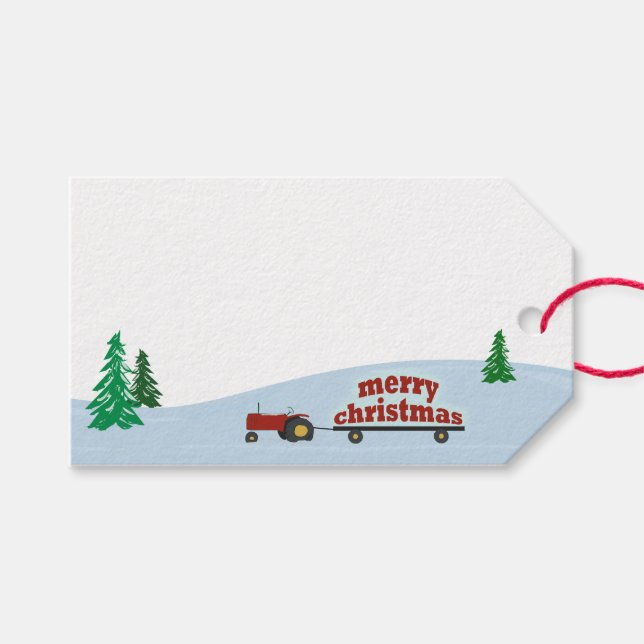 Red Farm Tractor Weihnachtsgeschenk Tag Geschenkanhänger (Vorderseite (Horizontal))