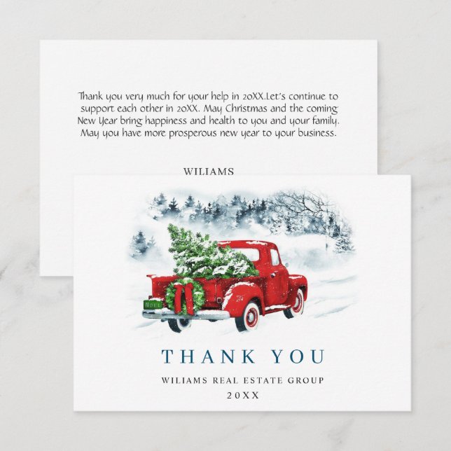 Red Farm Truck Weihnachten Firmenfeiertag Dankeskarte (Vorne/Hinten)