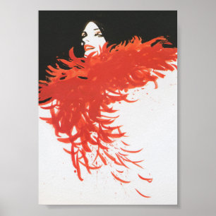 Red Feather Boa Vintag Retro Mode Poster