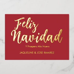 Red Feliz Navidad Spanish Gold Foliday Card Folien Feiertagskarte
