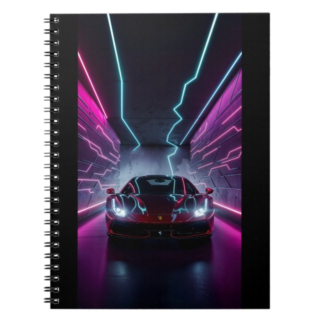 Red Ferrari in Neon Notizblock (Vorderseite)