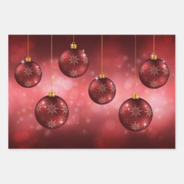 Red Festivals Baubles on Red Bokeh Geschenkpapier Set