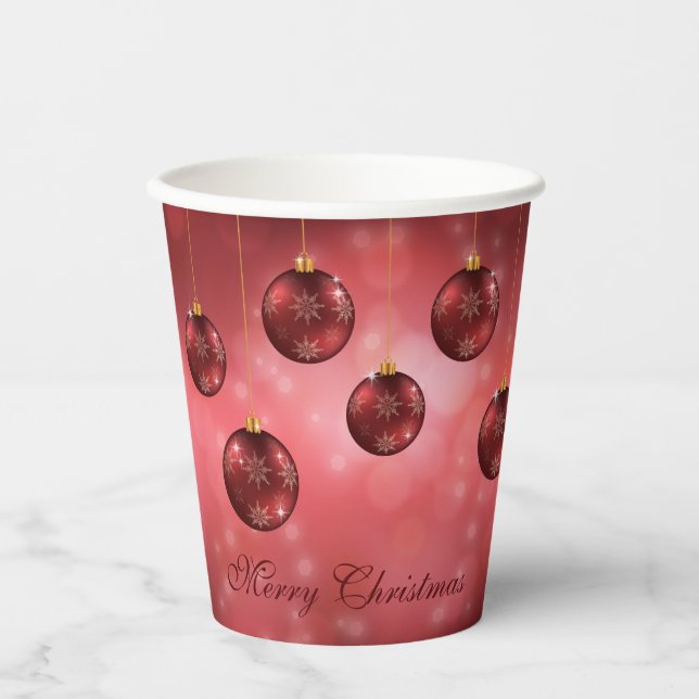 Red Festivals Baubles on Red Bokeh Pappbecher (Vorderseite)