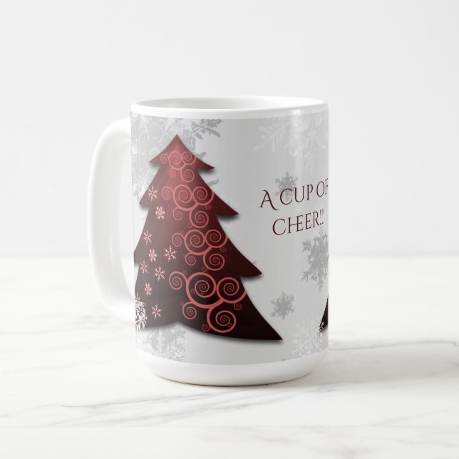 Red Festive Arbre de Noël Café Mug (Devant gauche)