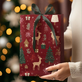 Red Festive Christmas Whimsical Pattern Gift Bag  Mittlere Geschenktüte