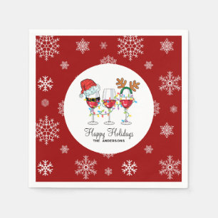 Red Festive Christmas Wines Brillen Lustrations Serviette