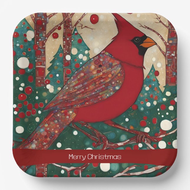 Red Festive Frohe Weihnachten Pappteller (Vorderseite)