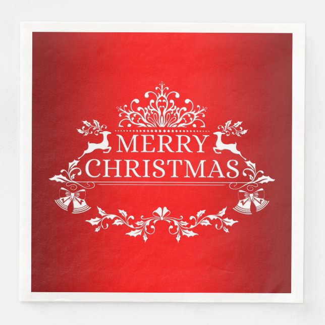 Red Festive Frohe Weihnachtszeitung Napkin Serviette (Vorderseite)