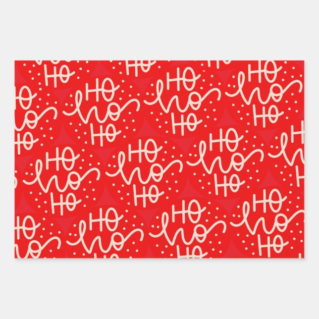 Red Festive Ho Ho Ho Weihnachtsfeiertag Geschenkpapier Set (Vorderseite)