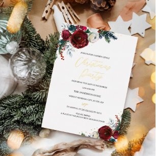 Red Festive Watercolor Folies Weihnachts-Party Folieneinladung